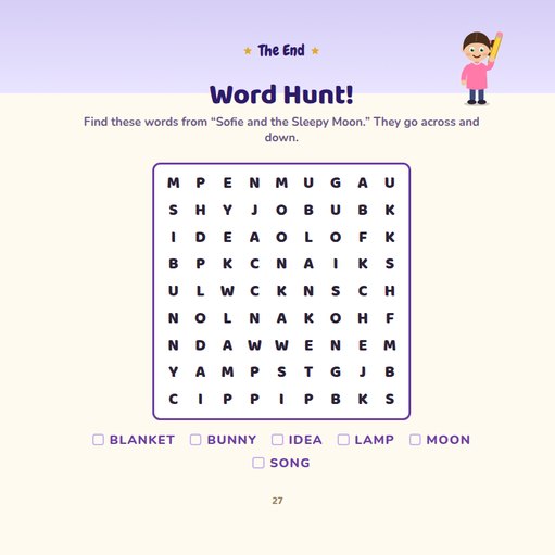 Word hunt activity page